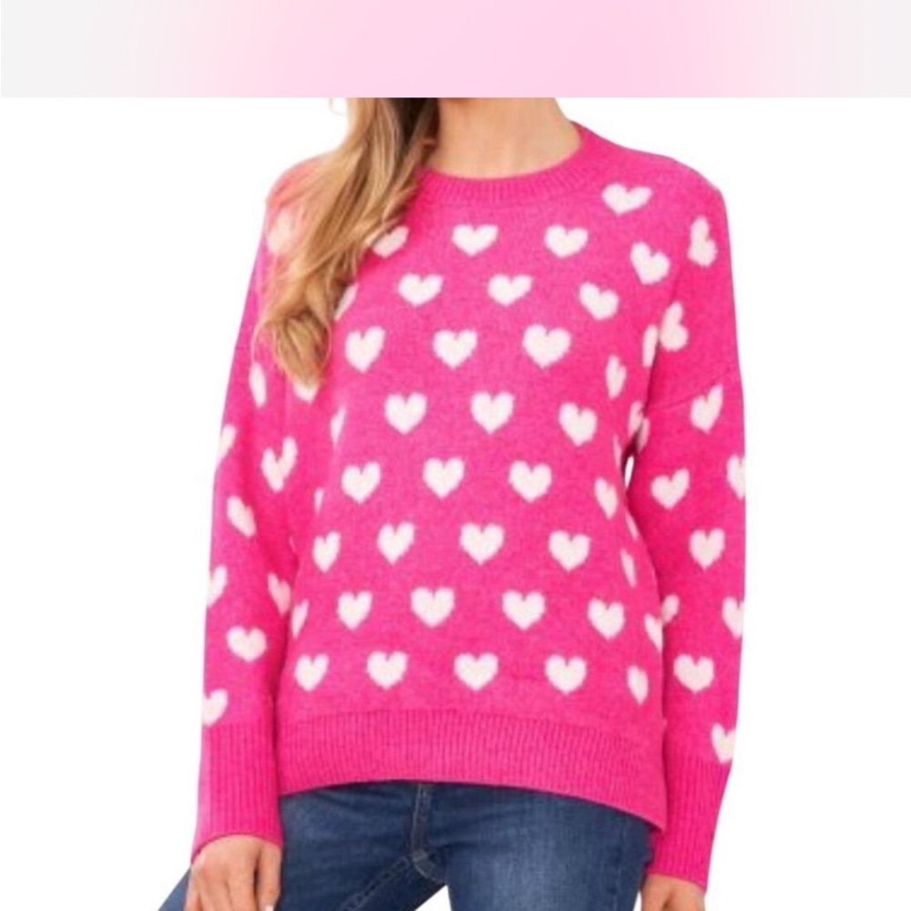 Vince Camuto Pink Heart Pattern Sweater Oversized & Roomy XXL